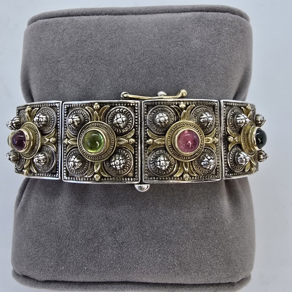 Konstantino Silver and Gold Ornate Bracelet with Gemstone Accents - Picture 12 of 14